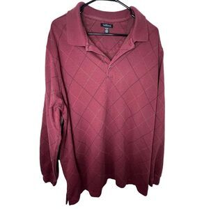 Van Heusen Maroon Striped Long Sleeve Collared T-Shirt